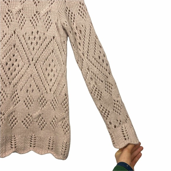 Ann Taylor LOFT Wool Blend Blush Pink Pointelle Knit Sweater Size X-Small - Picture 3 of 9